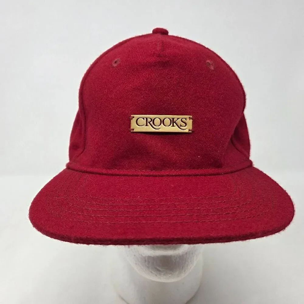 CROOKS & CASTLES GOLD LOGO WOOL POLY STRAPBACK RED MAROON MENS HAT CAP
